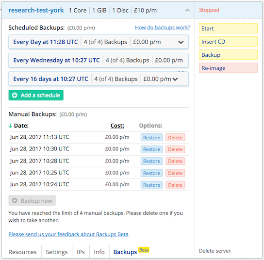 screenshot of initial backup UI design