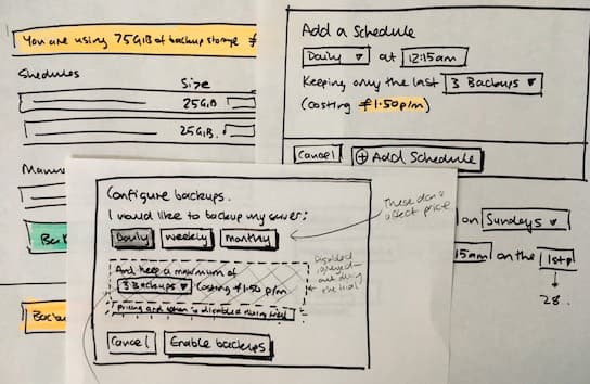 Initial sketches of backup feature